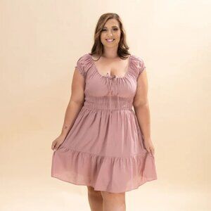 Easel Pink Short-Sleeve Tiered Dress Large NEW